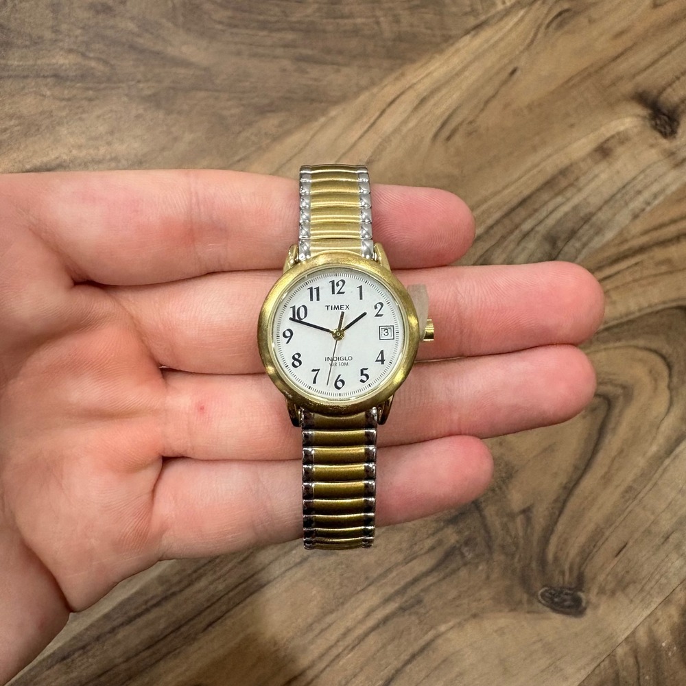 Vintage Y2K Timex Watch Indiglo Two Tone Women OS Gold Silver T2H381 Classic